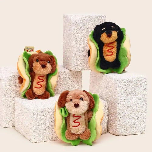 Dachshund Hot Dog Plush Keychain